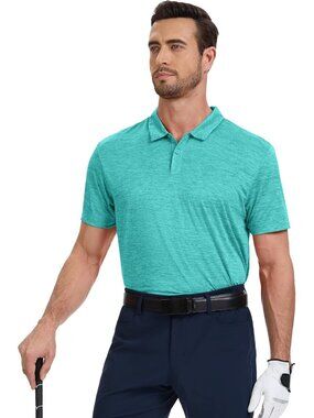 Men'sGreenU PF 50+ Golf Polo Quick Dry Moisture Wicking Work Tees Fit Shirt